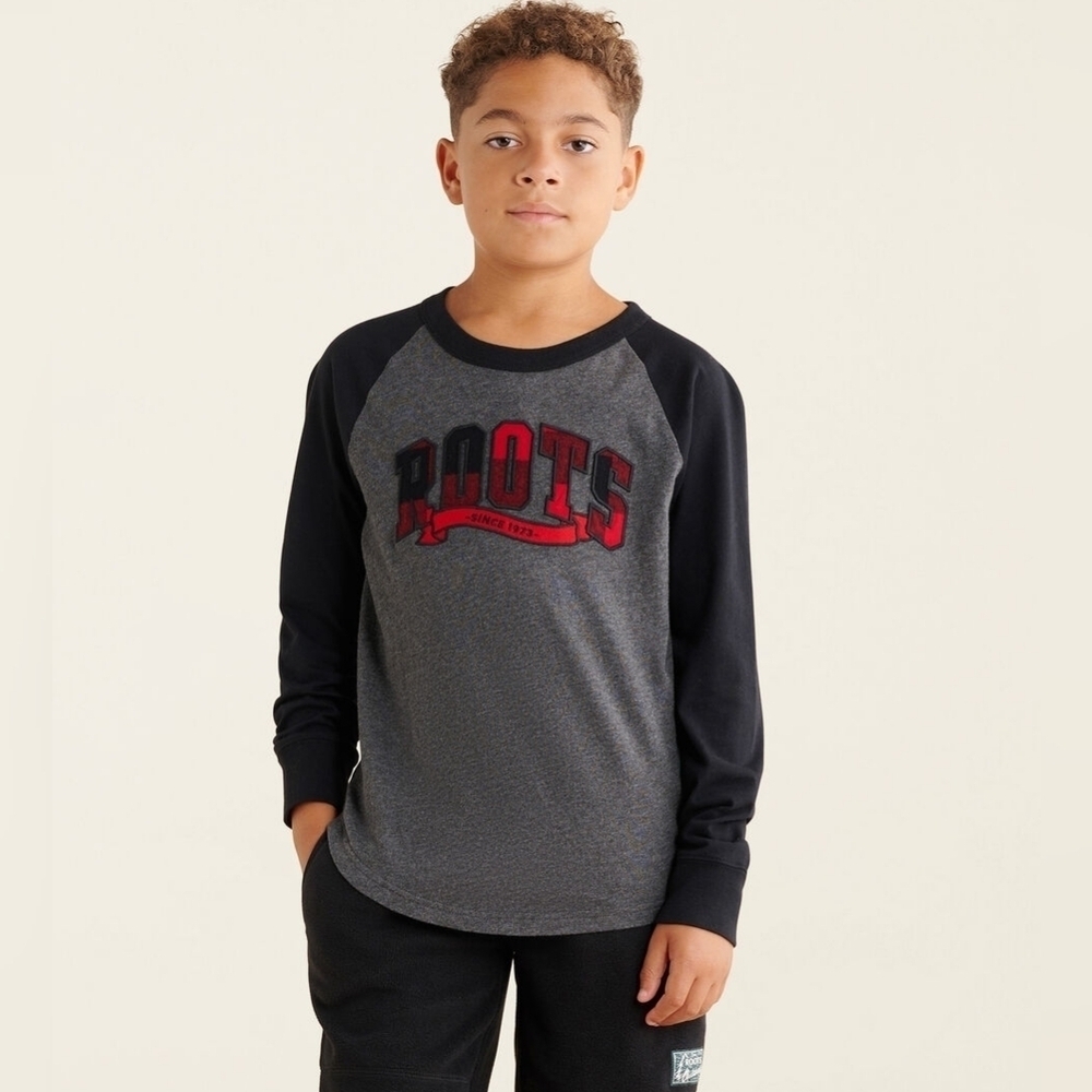 Roots Kids Plaid Applique Baseball T-Shirt long sleeves size L
